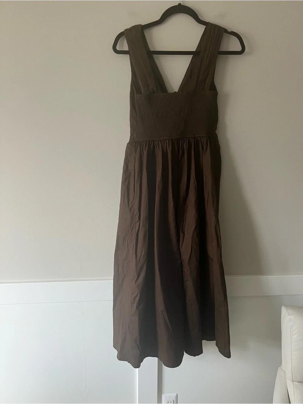NWT Band of the Free Chocolate Brown Cotton Midi Dress Tie Front Smocked Back XS - Picture 4 of 6